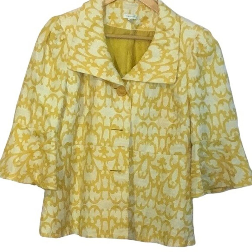 Yellow & White Semantics Womens Jacket Size 10 Cotton Blend 3/4 Bell Sleeves